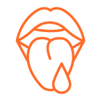 Open mouth with saliva drop icon for the saliva sample needed for the Cardiac meds pharmacogenetic test