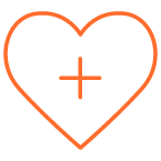 Cross inside a heart in orange icon illustrating how genetics is important for health