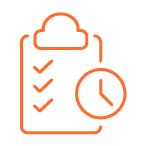Report icon with checkmarks and clock for immediate genetic test comparison tool results to help people make informed decisions