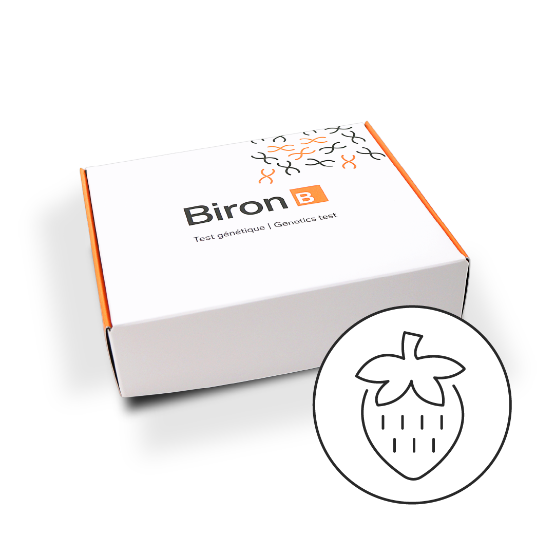 Biron Nutrition DNA test kit box with strawberry icon