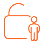 Lock and person icon in orange to illustrate data protection for DNA tests