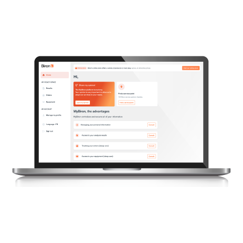MyBiron account screenshot for genetic tests and results
